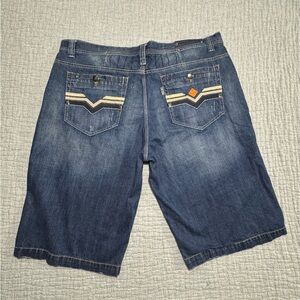 VINTAGE PARISH NATION BAGGY Y2K JEAN SHORTS HIP HOP BUTTON FLY EMBROIDERED 42x15
